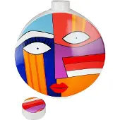 Gilde Deckelvase Grafic Face bunt gross