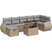 vidaXL 8-tlg. Garten-Sofagarnitur mit Kissen Beige Poly Rattan