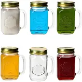 MamboCat 6x Country Trinkgläser mit Henkel & Deckel 420ml Glas Cocktails Limo Smoothies