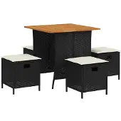 vidaXL 5-tlg. Garten-Essgruppe mit Kissen Schwarz Poly Rattan
