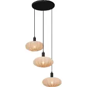 QAZQA - Japandi Japandi Hängelampe I Pendellampe I Pendelleuchte Schwarz mit braunem Stoffschirm 3-flammig - Bida I Wohnzimmer I Schlafzimmer - Textil Rund - LED geeignet E27