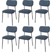 Mendler 6er-Set Esszimmerstuhl MCW-O26, Küchenstuhl Polsterstuhl Stuhl, Cord (330g/m²) Stoff/Textil Metall blau