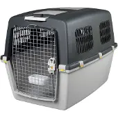 Trixie Kerbl 84587, Fester Transportbox, Haustiertransportbox zum Fliegen, Hund, 50 kg, Frontlader, Schwarz, Grau