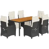 vidaXL 7-tlg. Garten-Essgruppe mit Kissen Schwarz Poly Rattan