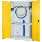 C+P Modul-Sportgeräteschrank "Grundausstattung" mit Vollblech-Flügeltüren, HxBxT 195x120x50 cm, Ergo-Lock Muldengriff, Verkehrsgelb (RAL 1023), Lichtgrau (RAL 7035), Gleichschließung