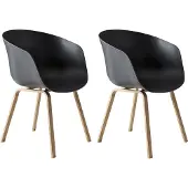 SalesFever Schalenstuhl 2er-Set | Kunststoff Schalensitz | Gestell Metall Holz-Optik | B 54,5 x T 54 x H 77,5 cm | schwarz