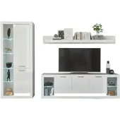 Furn.Design Wohnwand "Ladis" in weiß Hochglanz Schrankwand 298 x 198 cm
