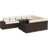 vidaXL 11-tlg. Garten-Sofagarnitur mit Kissen Braun Poly Rattan