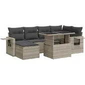 vidaXL 7-tlg. Garten-Sofagarnitur mit Kissen Hellgrau Poly Rattan