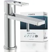 Schutte Waschtischarmatur MANHATTAN, Wasserhahn Bad mit Ablaufgarnitur, Pop Up Abflussstopfen, Mischbatterie Waschbecken Chrom