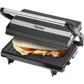 Bestron elektrischer Kontaktgrill mit Auffangschale, Sandwichmaker mit Cool-Touch-Handgriff, Paninimaker mit Antihaftbeschichtung, 700 Watt, APM123Z, Farbe: Schwarz