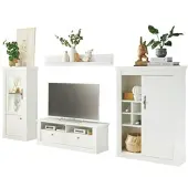 Furn.Design Wohnwand "Fiastra" weiß Pinie Landhaus Wohnkombination 4-teilig, Soft-Close