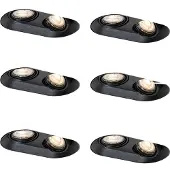 QAZQA - Set mit 6 abgerundeten Einbaustrahlern schwarz GU10 50mm 2-Licht - Hubs I Wohnzimmer I Schlafzimmer - Metall - LED geeignet GU10
