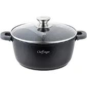 Cheffinger Kochtopf Aluguss Glasdeckel Ø40cm Induktion Marmorbeschichtung Suppentopf Pfanne schwarz