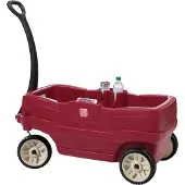 Step2 Neighborhoor Wagon Bollerwagen mit 2 Sitzen | Handwagen für Kinder in Rot | Kunststoff Transportwagen mit Schiebestange