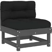 vidaXL Mittelsofa mit Kissen Grau Massivholz Kiefer