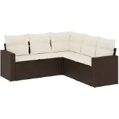 vidaXL 5-tlg. Garten-Sofagarnitur mit Kissen Braun Poly Rattan