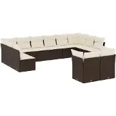 vidaXL 12-tlg. Garten-Sofagarnitur mit Kissen Braun Poly Rattan
