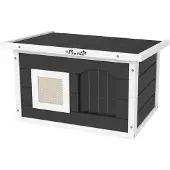 PawHut Outdoor-Katzenhaus Tannenholz Sisal mit Kratzmatte Grau 61L x 45B x 36,5H cm