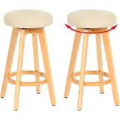 Mendler 2er-Set Barhocker Boras, Barstuhl Tresenhocker, Holz Kunstleder drehbar creme, helle Beine