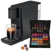 Tchibo Qbo Kapselmaschine, ICONIC, Dark Chrome, inkl. 16 Kapseln Premium Kapselmaschine für Espresso, Caffè Crema und Caffè Grande, PressBrew Technologie, kompaktes Design