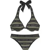 Elbsand Bügel-Bikini "Zone", Damen, Gr. 36, Cup B, grün (olive, schwarz), Recycling-Polyamid, gestreift, Bikini-Sets Bügel-Bikini, mit kontrastfarbenen Streifen und Schriftzügen