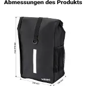 Wiltec Gepäckträgertasche matt schwarz, Fahrradtasche Gepäckträger 16 l Stauraum, Gepäcktasche mit Tragegurt, wasserresistente Fahrrad Tasche