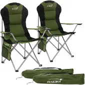 HAUKI Campingstuhl 2er Set, Khaki, klappbar & gepolstert mit Getränkehalter & Tragetasche, belastbar bis 150 kg, Hochlehner Faltstuhl für Garten &