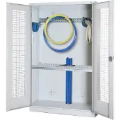 C+P Modul-Sportgeräteschrank "Grundausstattung" mit Lochblech-Flügeltüren, HxBxT 195x120x50 cm, Ergo-Lock Muldengriff, Rubinrot (RAL 3003), Anthrazit (RAL 7021), Gleichschließung