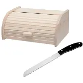 Fackelmann Set aus 2 Utensilien Brotkasten aus Holz und Brotmesser - - Holzverarbeitung
