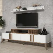 Skye Decor , Eylül - White, TV-Einheit, Weiß, 100 % MELAMINBESCHICHTETE SPANPLATTEN, 168 x 39 x 51,6 cm