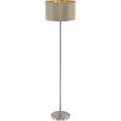 Eglo Stehlampe Maserlo, 1 flammige Textil Stehleuchte, Standleuchte aus Metall in Silber und Stoff in Taupe, gold, E27 Fassung, inkl. Trittschalter