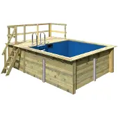 Karibu Aufstellpool Holzpool-Set Grösse 1 rechteckig 462x353x124 cm inkl. Bodenschutzvlies, Innenauskleidung mit Keilbiese & Leiter mit Plattform