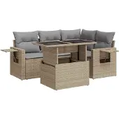 vidaXL 5-tlg. Garten-Sofagarnitur mit Kissen Beige Poly Rattan