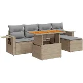 vidaXL 6-tlg. Garten-Sofagarnitur mit Kissen Beige Poly Rattan