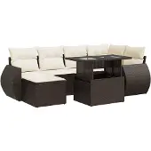 vidaXL 7-tlg. Garten-Sofagarnitur mit Kissen Braun Poly Rattan