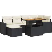 vidaXL 7-tlg. Garten-Sofagarnitur mit Kissen Schwarz Poly Rattan