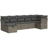 vidaXL 7-tlg. Garten-Sofagarnitur mit Kissen Grau Poly Rattan