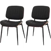 Mendler 2er-Set Esszimmerstuhl MCW-O44, Küchenstuhl Stuhl, Bugholz Kunstleder MVG Walnuss-Optik, schwarz