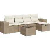 vidaXL 6-tlg. Garten-Sofagarnitur mit Kissen Beige Poly Rattan