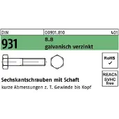 Industrial Quality Supplies Sechskantschraube DIN 931 m.Schaft M 22 x 70 8.8 galvanisch verzinkt