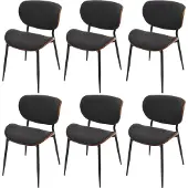 Mendler 6er-Set Esszimmerstuhl MCW-O45, Bugholz Stoff (370g/m²) MVG- Walnuss-Optik, dunkelgrau