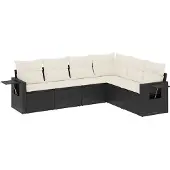 vidaXL 6-tlg. Garten-Sofagarnitur mit Kissen Schwarz Poly Rattan