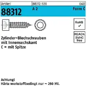 Hörger & Geßler Zylinderblechschraube R 88312 m.Spitze/Innen-6-kant C 4,8 x 70 A 2