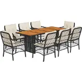 vidaXL 9-tlg. Garten-Essgruppe mit Kissen Schwarz Poly Rattan