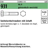 Industrial Quality Supplies Sechskantschraube DIN 931 m.Schaft M 14 x 75 10.9 galvanisch verzinkt