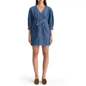 Scotch & Soda Belted V - Neck Washed Denim Dress Washed Indigo Größe: 40 | Minikleider Outlet | Damen | Blau