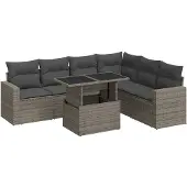 vidaXL 7-tlg. Garten-Sofagarnitur mit Kissen Grau Poly Rattan