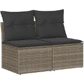 vidaXL 2-tlg. Garten-Sofagarnitur mit Kissen Grau Poly Rattan Akazie