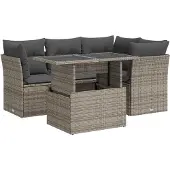 vidaXL 5-tlg. Garten-Sofagarnitur mit Kissen Grau Poly Rattan